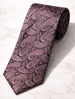 Bill Blass Silk Tie – Black Paisley Pink Silver | Formal Wedding